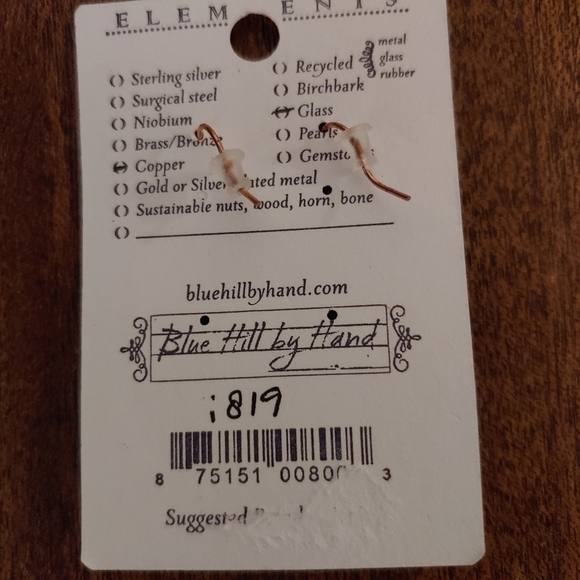 NWT Handmade Cooper Glass Earrings Boho Blue Hill Holiday Gift - Picture 5 of 5